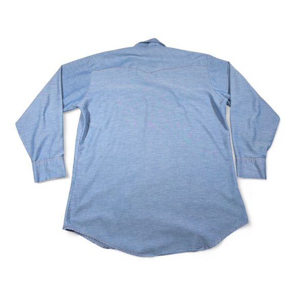 Vintage Big Mac Western Shirt Adult EXTRA LARGE Blue Chambray Pearl Snap USA 90s - Picture 2 of 9